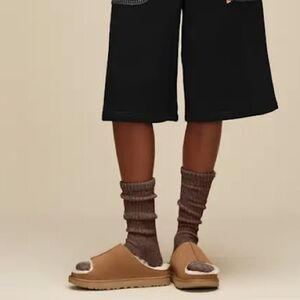 UGG Neutral Chestnut Brown Sherpa Open Toe Greenport Slide